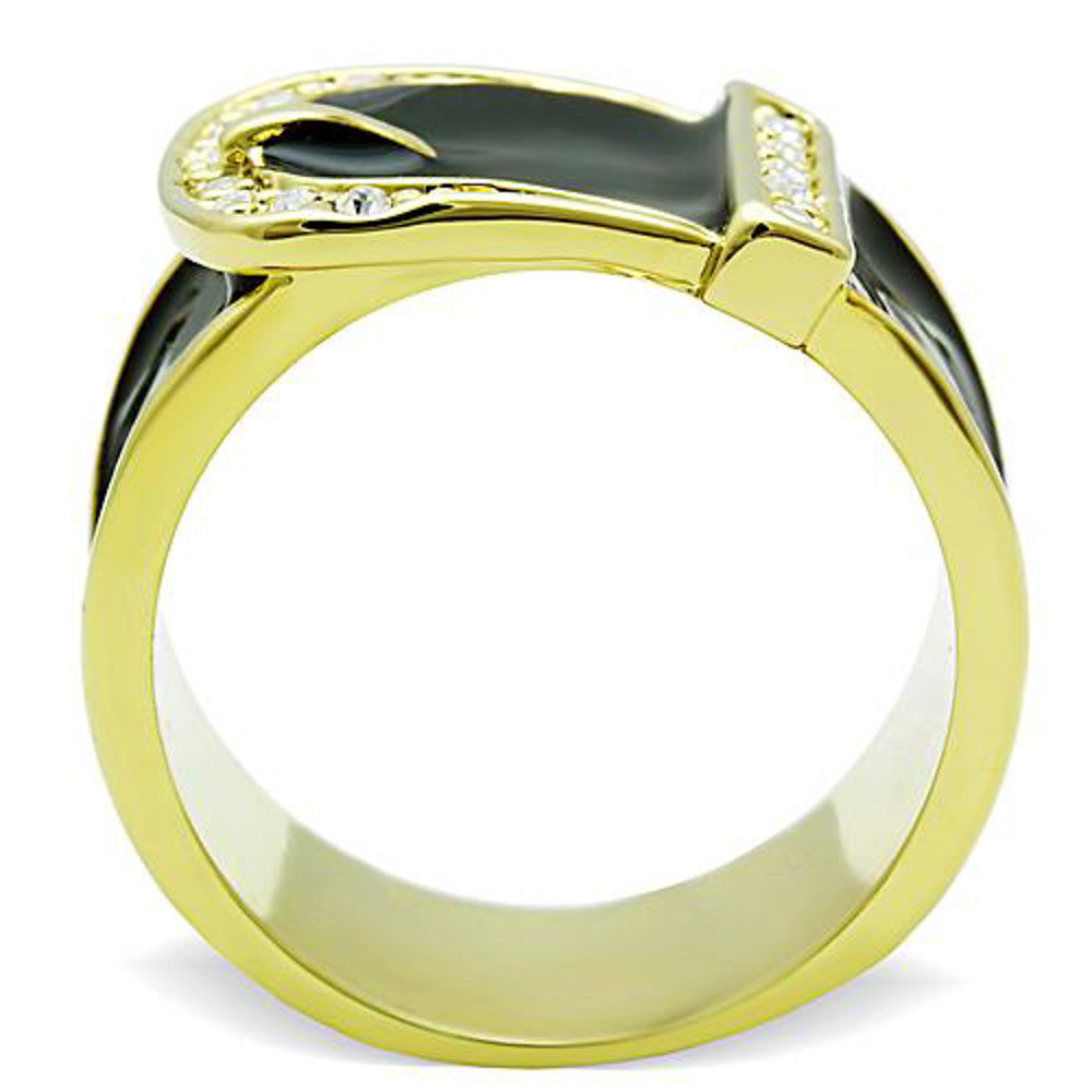 ARTK1396 Stainless Steel Gold Plated Epoxy & Crystal Buckle Fashion Ring Women's Sz 5-10